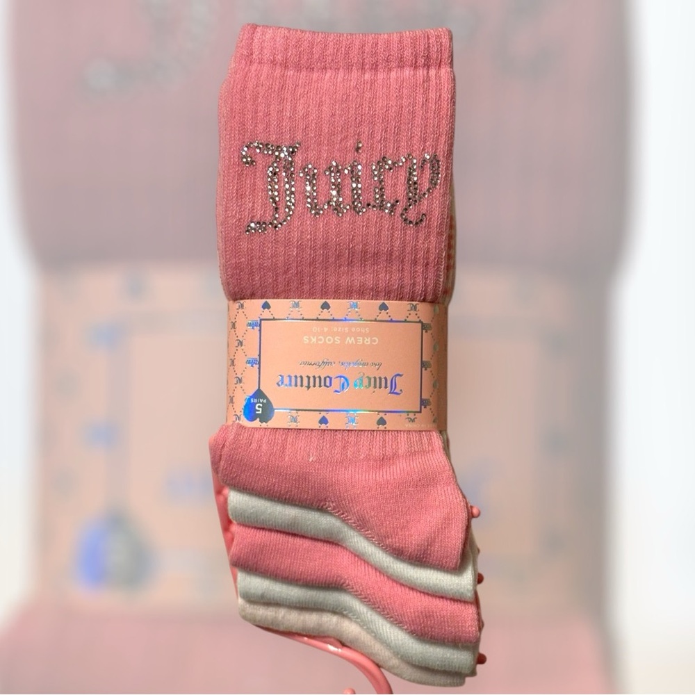 NWT•Juicy Couture Pink & White Women’s 5pk Crew Socks